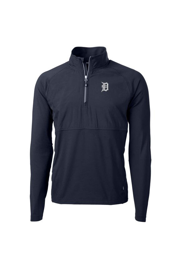 Men's Cutter & Buck Navy Detroit Tigers Adapt Eco Knit Hybrid Recycled Quarter-Zip Pullover Jacket