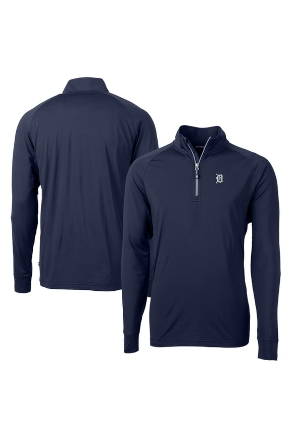 Men's Cutter & Buck Navy Detroit Tigers Big & Tall Adapt Eco DryTec Raglan Quarter-Zip Jacket