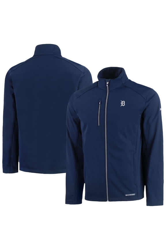 Men's Cutter & Buck Navy Detroit Tigers Evoke Eco Softshell Recycled Full-Zip Jacket