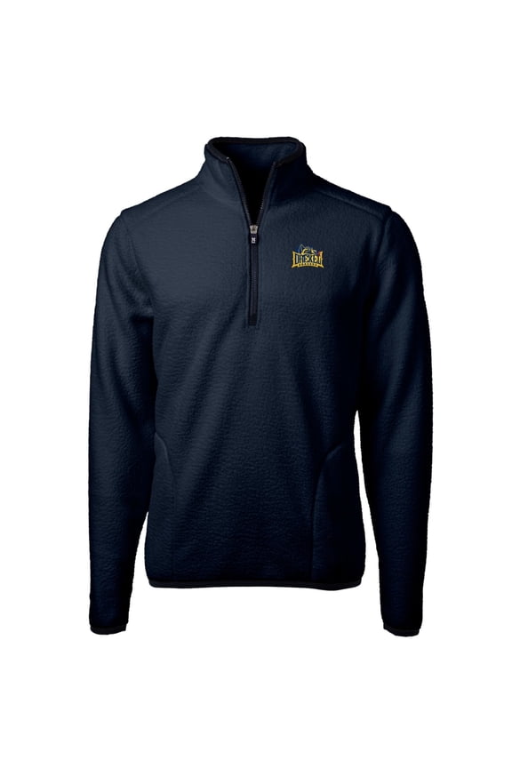 Men's Cutter & Buck Navy Drexel Dragons Team Logo Cascade Eco Sherpa Fleece Quarter-Zip Pullover Jacket