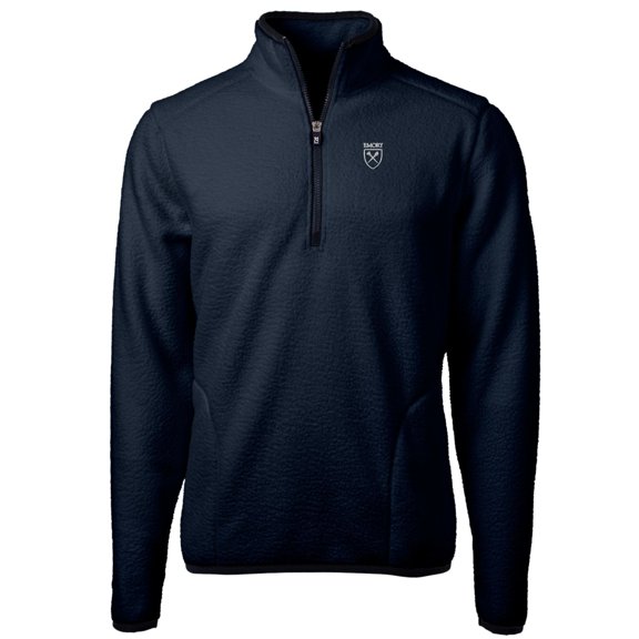 Men's Cutter & Buck Navy Emory Eagles Team Logo Cascade Eco Sherpa Fleece Quarter-Zip Pullover Jacket