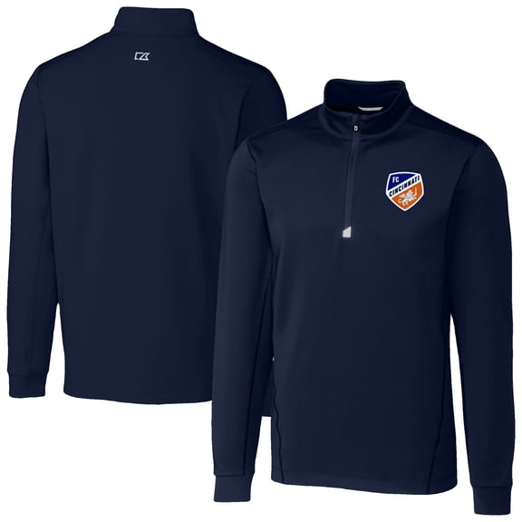 Men's-Cutter & Buck Navy FC Cincinnati Traverse Stretch Eco Quarter-Zip Pullover Top
