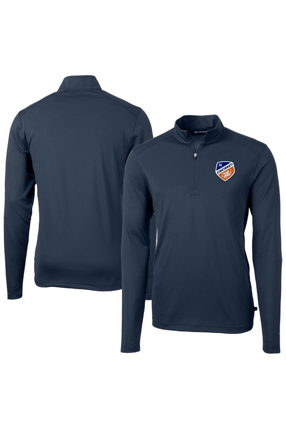 Men's-Cutter & Buck Navy FC Cincinnati Virtue Eco Pique Recycled Quarter-Zip Pullover Top