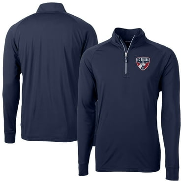 Men's-Cutter & Buck  Navy FC Dallas Adapt Eco Knit Stretch Recycled Raglan Quarter-Zip Pullover Top