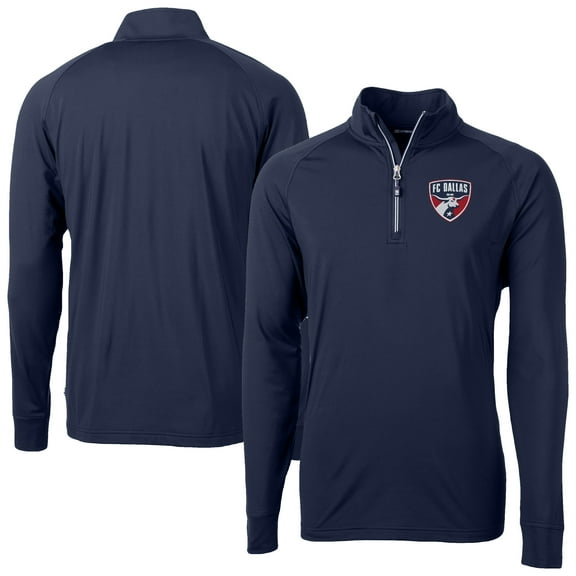 Men's-Cutter & Buck Navy FC Dallas Adapt Eco Knit Stretch Recycled Raglan Quarter-Zip Pullover Top