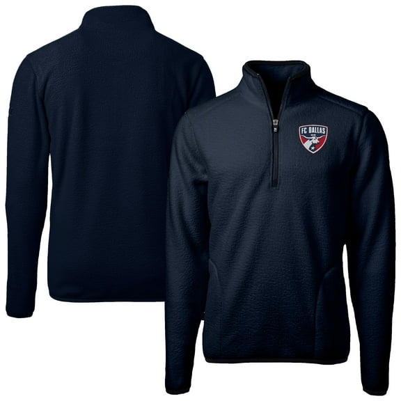 Men's Cutter & Buck Navy FC Dallas Big & Tall Cascade Eco Sherpa Fleece Quarter-Zip Pullover Jacket