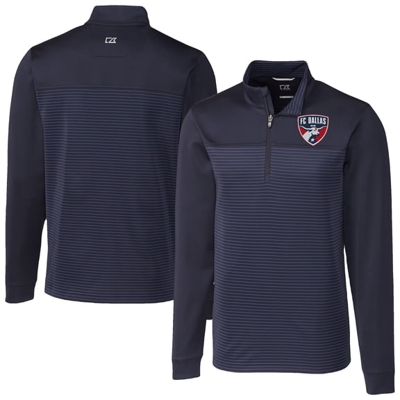Men's-Cutter & Buck Navy FC Dallas Big & Tall Traverse Stretch Eco Stripe Quarter-Zip Pullover