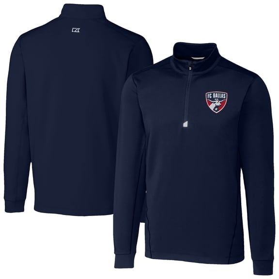 Men's-Cutter & Buck Navy FC Dallas Traverse Stretch Eco Quarter-Zip Pullover Top