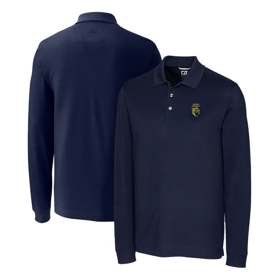 Men's Cutter & Buck Navy FIU Panthers Advantage Tri-Blend Pique Long Sleeve Polo