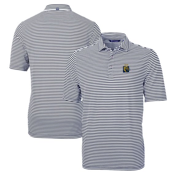 Men's Cutter & Buck Navy FIU Panthers Big & Tall Team Logo Virtue Eco Pique Stripe Recycled Polo