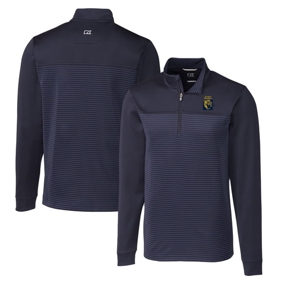 Men's Cutter & Buck Navy FIU Panthers Big & Tall Traverse Stripe Stretch Quarter-Zip Pullover Top