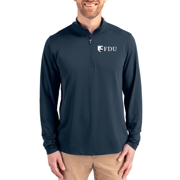 Men's-Cutter & Buck Navy Fairleigh Dickinson Knights Virtue DryTec Quarter-Zip Pullover