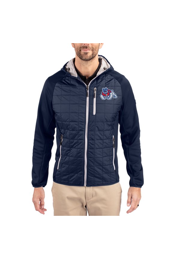 Men's-Cutter & Buck  Navy Fresno State Bulldogs Rainier Eco Hybrid PrimaLoft Raglan Full-Zip Jacket