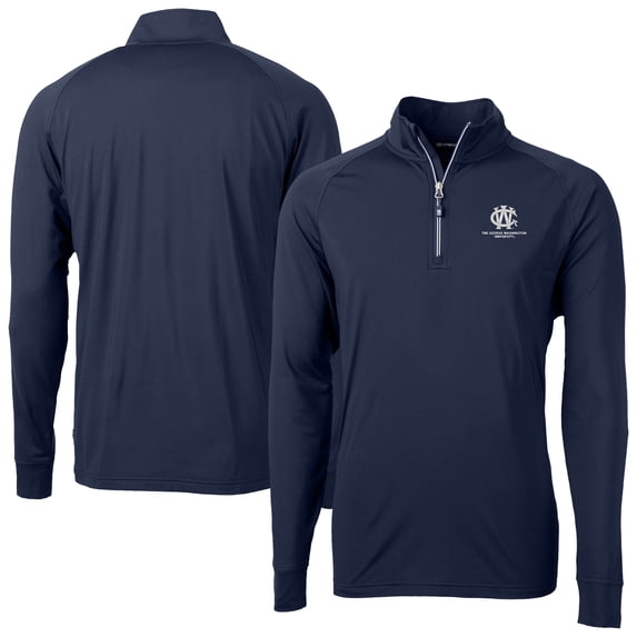 Men's Cutter & Buck Navy George Washington University Big & Tall Adapt Eco Knit Stretch Recycled Raglan Quarter-Zip