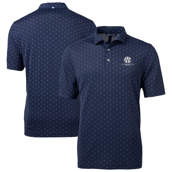 Men's Cutter & Buck Navy George Washington University Big & Tall Virtue Eco Pique Tile Print Recycled DryTec Polo