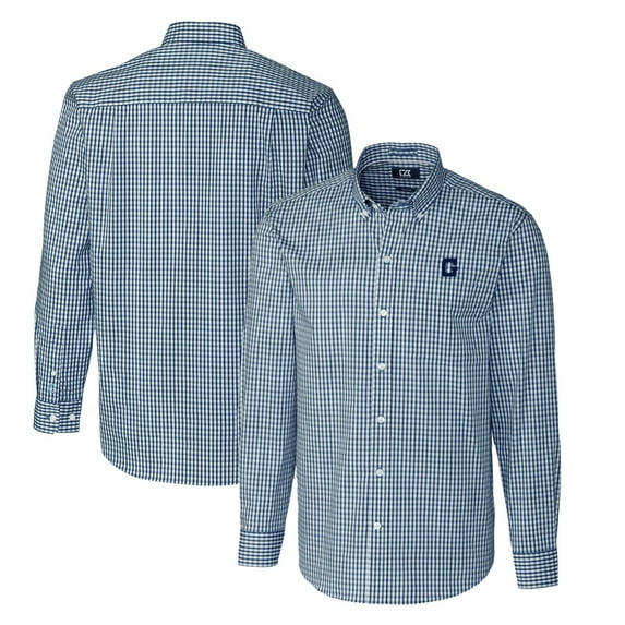 Men's Cutter & Buck Navy Georgetown Hoyas Easy Care Stretch Gingham Big & Tall Long Sleeve Button-Down Shirt