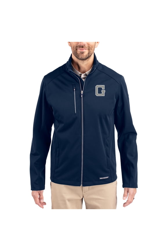 Men's Cutter & Buck Navy Georgetown Hoyas Evoke Eco Softshell Recycled Full-Zip Jacket