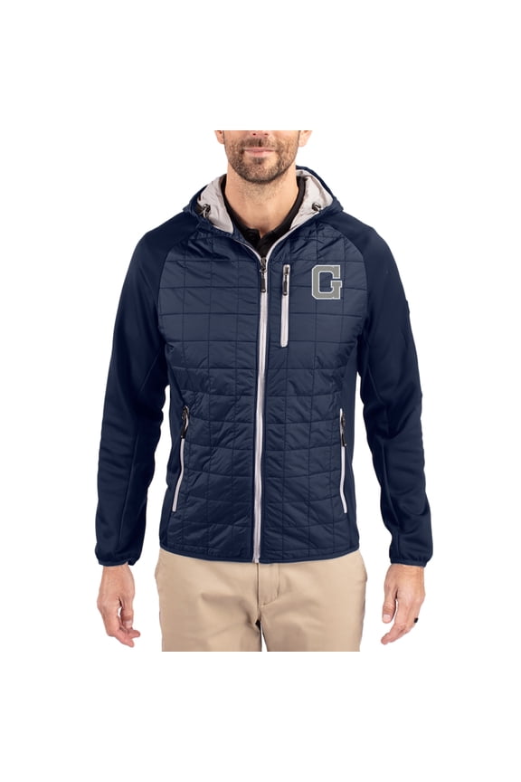Men's-Cutter & Buck Navy Georgetown Hoyas Rainier Eco Hybrid PrimaLoft Raglan Full-Zip Jacket