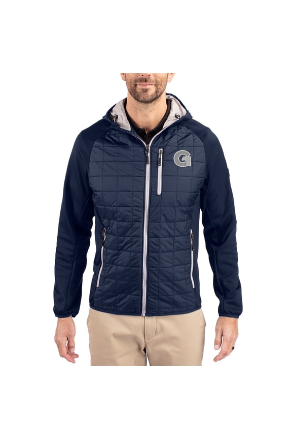 Men's-Cutter & Buck Navy Georgetown Hoyas Rainier Eco Hybrid PrimaLoft Raglan Full-Zip Jacket