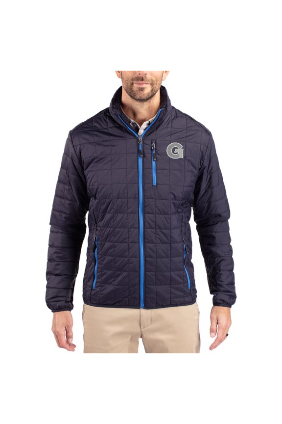 Men's-Cutter & Buck Navy Georgetown Hoyas Rainier Eco Insulated PrimaLoft Full-Zip Puffer Jacket
