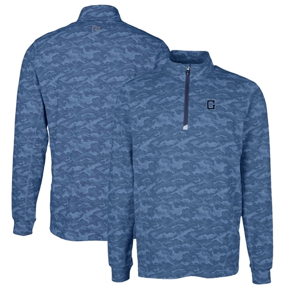 Men's Cutter & Buck Navy Georgetown Hoyas Vault Big & Tall Traverse Camo Print Stretch Quarter-Zip Pullover Top