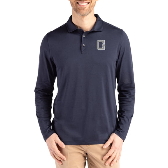 Men's Cutter & Buck Navy Georgetown Hoyas Vault Coastline Epic Comfort Long-Sleeve Polo