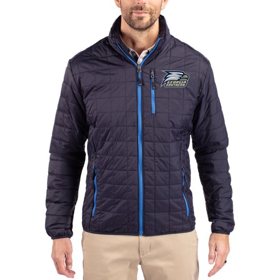 Men's-Cutter & Buck  Navy Georgia Southern Eagles Rainier Eco Insulated PrimaLoft Full-Zip Puffer Jacket