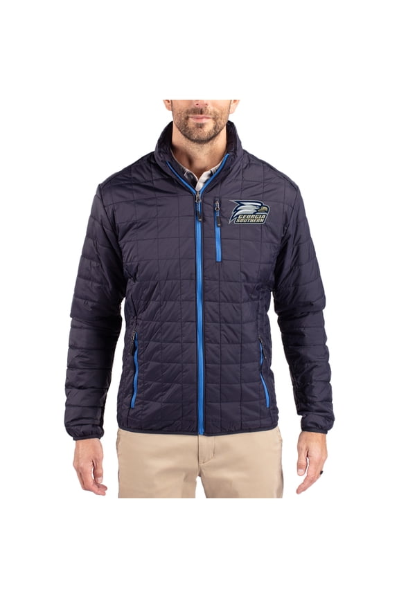 Men's-Cutter & Buck Navy Georgia Southern Eagles Rainier Eco Insulated PrimaLoft Full-Zip Puffer Jacket