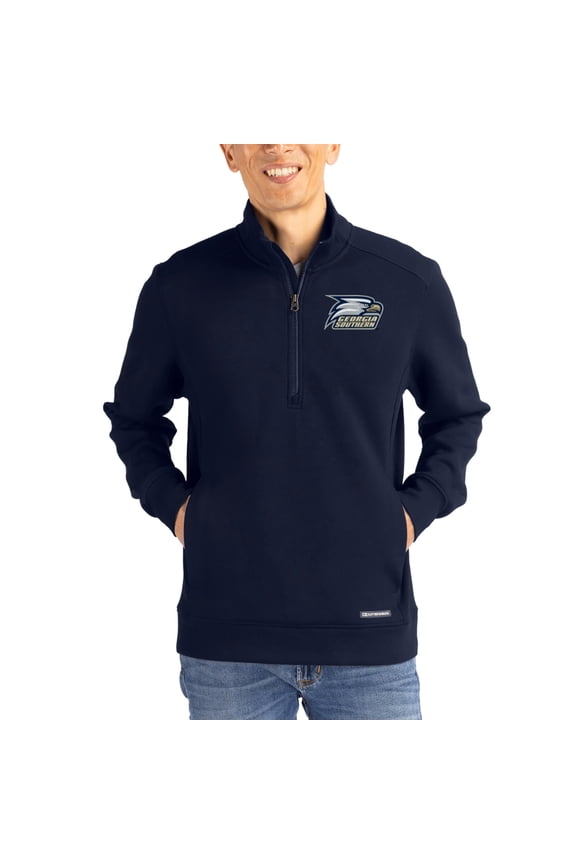 Men's-Cutter & Buck  Navy Georgia Southern Eagles Roam Eco Recycled Quarter-Zip Pullover