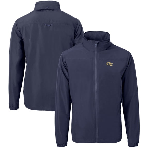 Men's Cutter & Buck Navy Georgia Tech Yellow Jackets Big & Tall Charter Eco Knit Recycled Full-Zip Jacket
