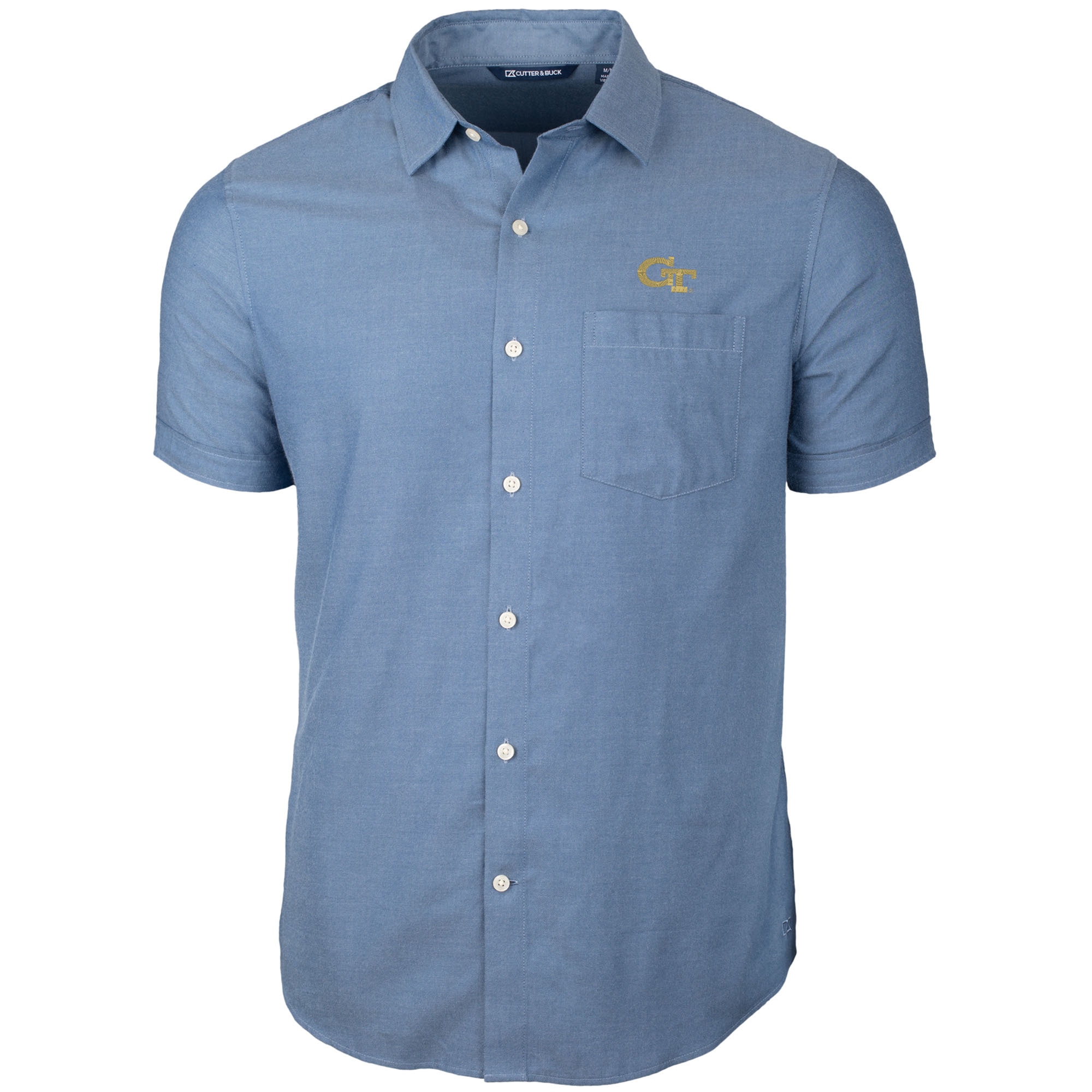 Men's Cutter & Buck Navy Georgia Tech Yellow Jackets Windward Twill Button-Up Short Sleeve Shirt - image 1 of 1