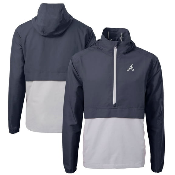 Men's Cutter & Buck Navy/Gray Atlanta Braves Charter Eco Recycled Half-Zip Anorak Jacket