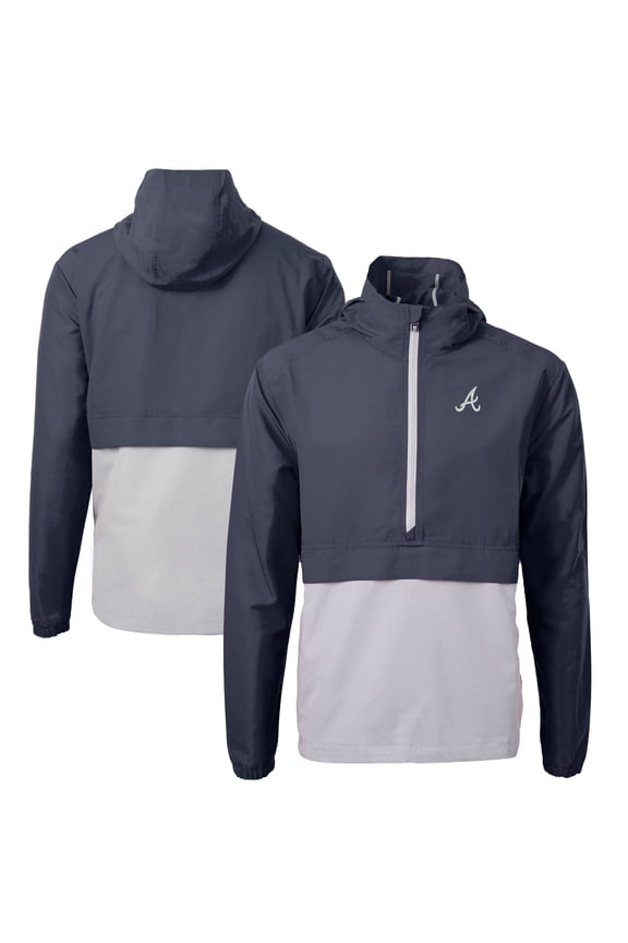 Men's Cutter & Buck Navy/Gray Atlanta Braves Charter Eco Recycled Half-Zip Anorak Jacket
