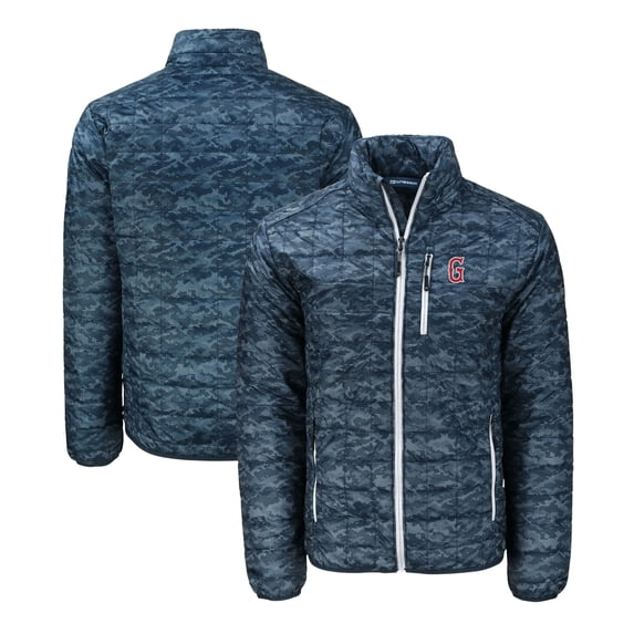 Men's Cutter & Buck Navy Greenville Drive Rainier PrimaLoft Eco Insulated Full-Zip Printed Puffer Jacket