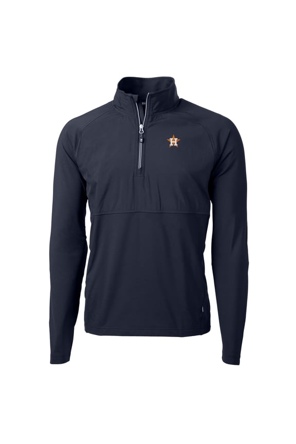 Men's Cutter & Buck Navy Houston Astros Adapt Eco Knit Hybrid Recycled Quarter-Zip Pullover Jacket