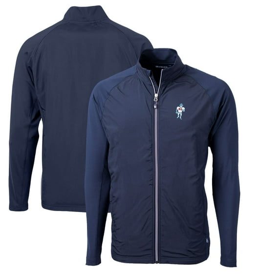 Men's Cutter & Buck Navy Houston Oilers Adapt Eco Knit Hybrid Recycled Big & Tall Full-Zip Throwback Jacket