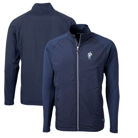 Men's Cutter & Buck Navy Houston Oilers Adapt Eco Knit Hybrid Recycled Full-Zip Throwback Jacket