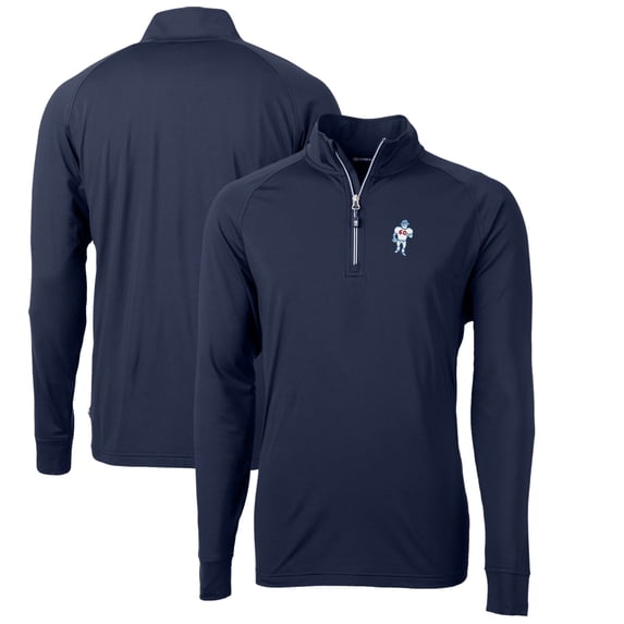 Men's Cutter & Buck Navy Houston Oilers Adapt Eco Knit Stretch Recycled Big & Tall Quarter-Zip Throwback Pullover Top