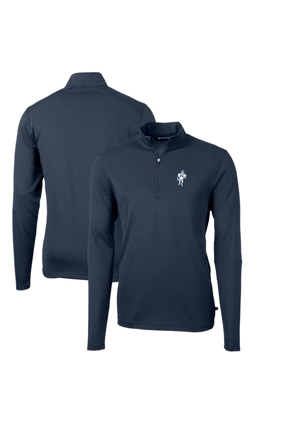 Men's Cutter & Buck Navy Houston Oilers Throwback Logo Virtue Eco Pique Recycled Quarter-Zip Pullover Top