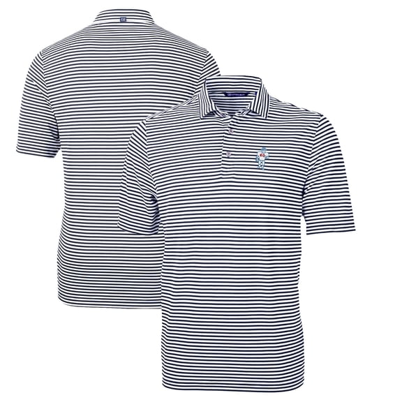 Men's Cutter & Buck Navy Houston Oilers Throwback Logo Virtue Eco Pique Stripe Recycled Polo