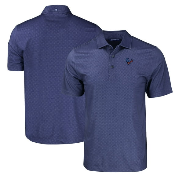 Men's Cutter & Buck Navy Houston Texans Americana Pike Eco Tonal Geo Print Stretch Recycled Polo