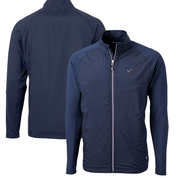 Men's Cutter & Buck Navy Houston Texans Big & Tall Adapt Eco Knit Hybrid Recycled Full-Zip Jacket