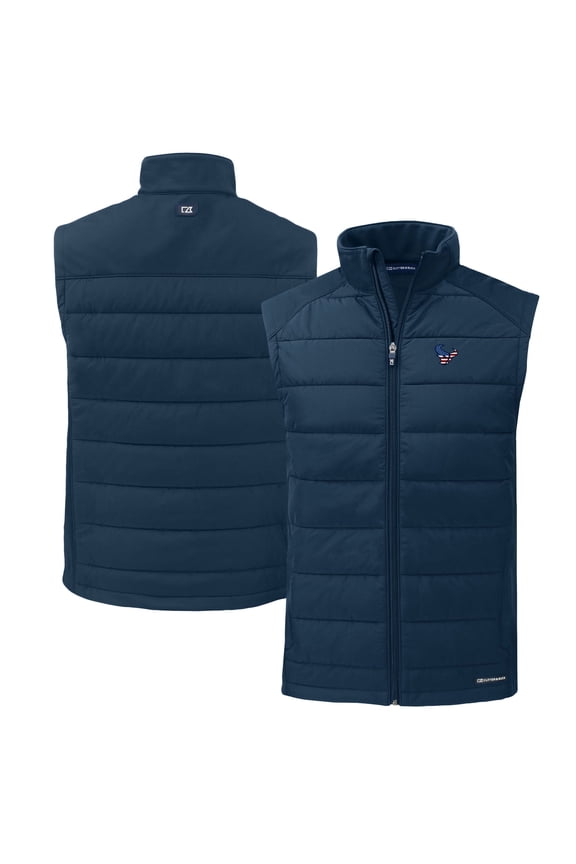 Men's Cutter & Buck Navy Houston Texans Evoke Hybrid Eco Softshell Recycled Full-Zip Vest
