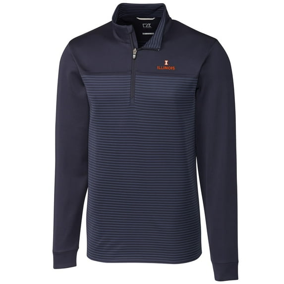 Men's Cutter & Buck Navy Illinois Fighting Illini Big & Tall Traverse Stripe Half-Zip Pullover Jacket