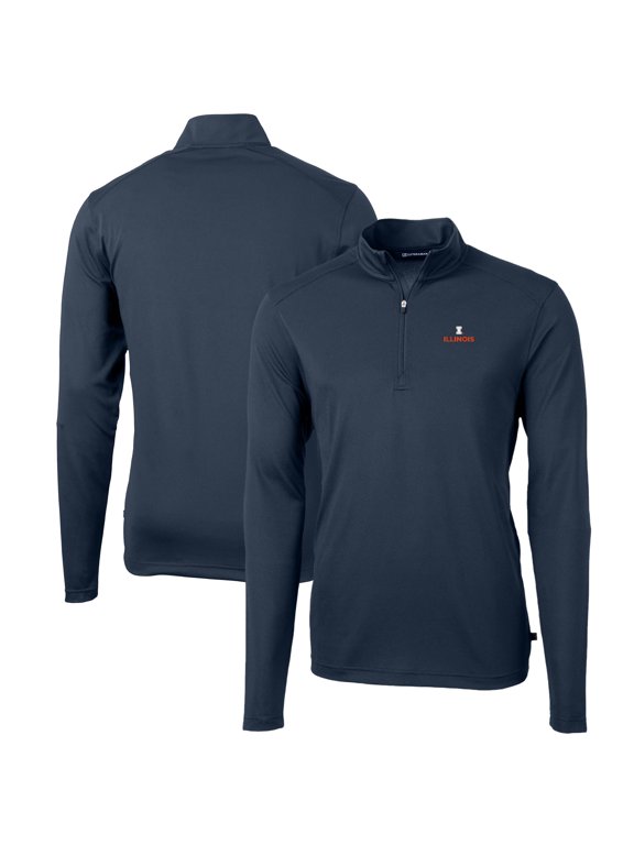 Men's Cutter & Buck Navy Illinois Fighting Illini Big & Tall Virtue Eco Pique Recycled Quarter-Zip Pullover Top