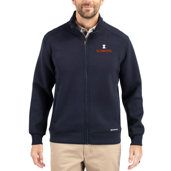 Men's-Cutter & Buck  Navy Illinois Fighting Illini Roam Eco Recycled Full-Zip Jacket