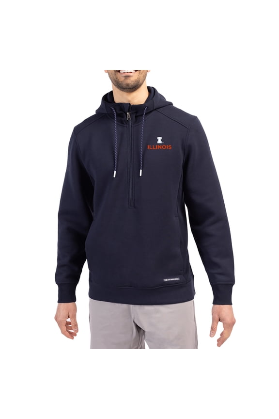 Men's-Cutter & Buck  Navy Illinois Fighting Illini Roam Eco Recycled Half-Zip Pullover Hoodie