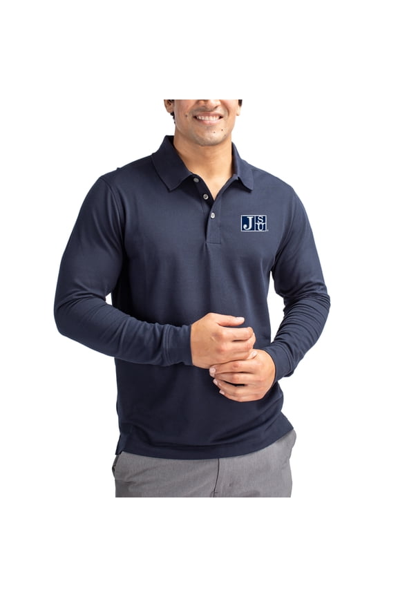 Men's Cutter & Buck Navy Jackson State Tigers Advantage Eco Tri-Blend Pique Long Sleeve Polo