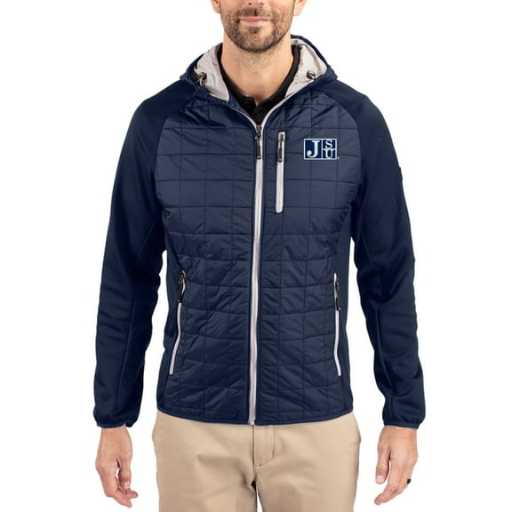 Men's-Cutter & Buck Navy Jackson State Tigers Rainier Eco Hybrid PrimaLoft Raglan Full-Zip Jacket
