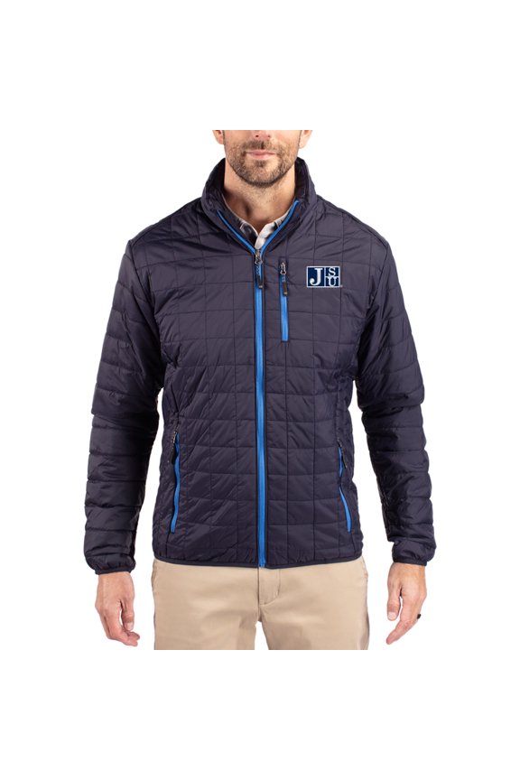 Men's-Cutter & Buck  Navy Jackson State Tigers Rainier Eco Insulated PrimaLoft Full-Zip Puffer Jacket